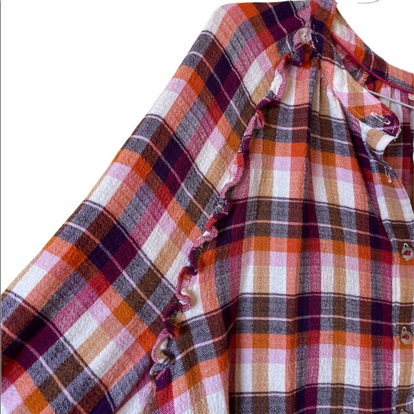 Pilcro Anthropologie Peasant Plaid Breezy Button Up Shirt - Picture 4 of 11